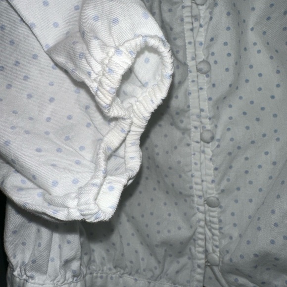 Paige🔵white blue polka dots XS cropped top with tie and buttons puffy sleeve - Picture 11 of 12